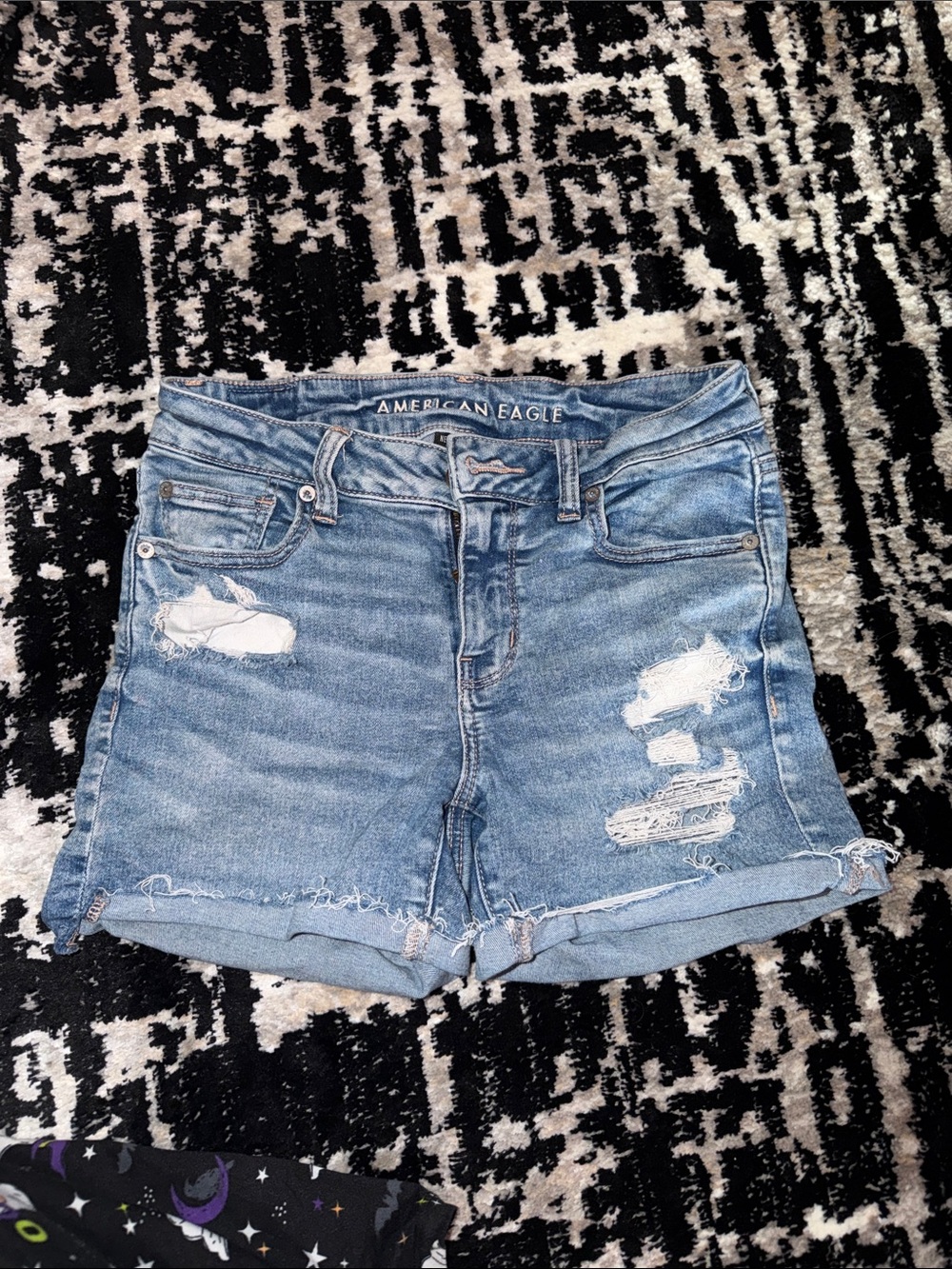 American Eagle Outfitters Light Blue Distressed Rolled-Hem Jean Shorts